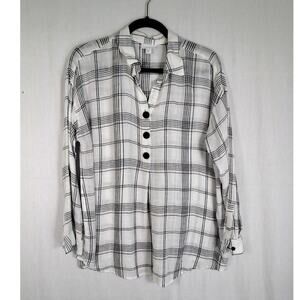 J.Jill Flannel White and Black Long Sleeve Size Large